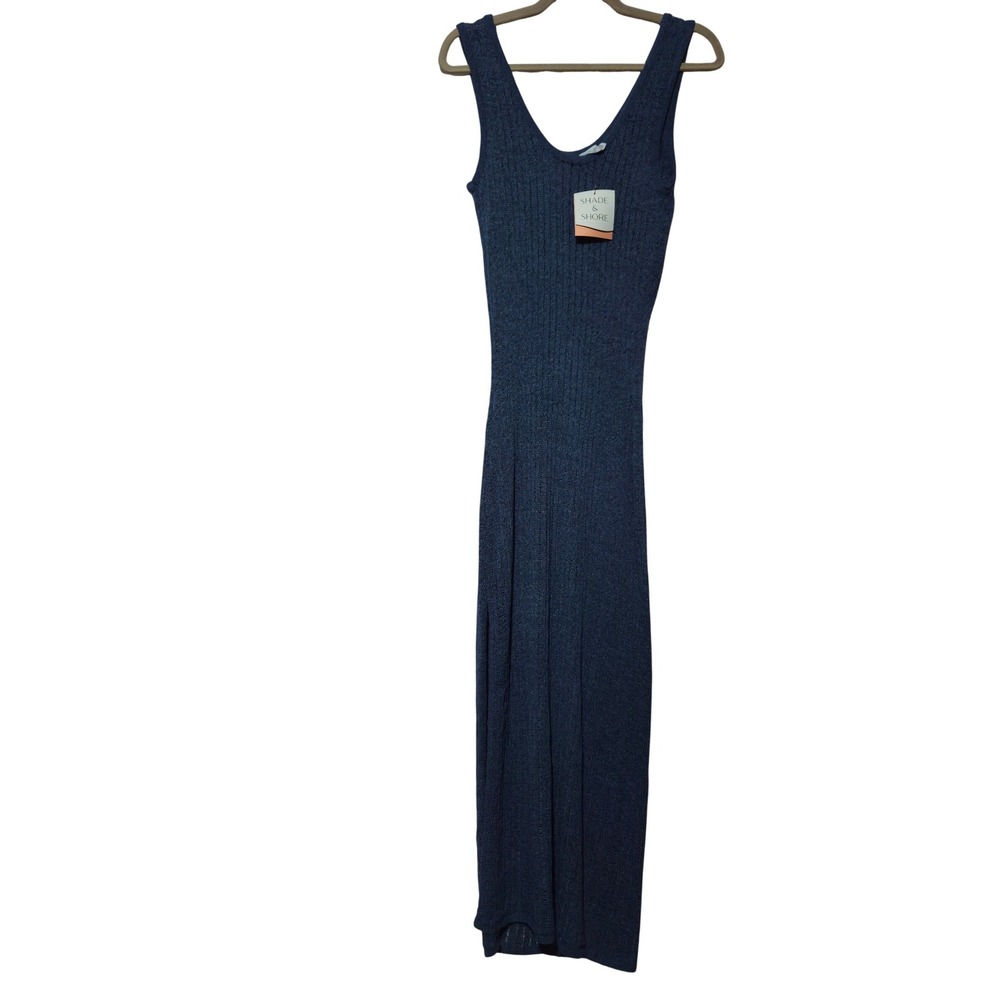 Shade & Shore Womens Blue Ribbed V-Neck Maxi Dress Swim Cover Up Size M NWT